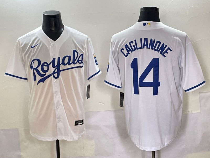 Men 2025 Kansas City Royals #14 Caglianone White Game Nike MLB Jersey style 1